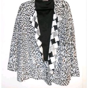 Diane Von Furstenberg Sequin Blazer Black White Gray Jacket Medium Marx Tweed